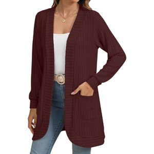 Cárdigan de Lana Personalizado para Mujer, Estampado Floral Rosa, Frente Abierto, Manga Larga, Ligero, Tejido de Punto, Estilo Duster, para Primavera - Product Image 4