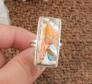 Anillo Rectangular de Plata de Ley 925 con Cobre Natural de Ostra y Amatista, Joyería Clásica Geométrica con Gema para Fiesta de Mujer - Product Image 3