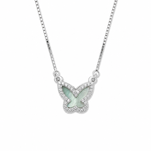 Collar con Colgante de Mariposa de Plata de Ley 925, Cadena de Caja, Circonita Cúbica, Alto Pulido, Minimalista, para Uso Diario de Mujeres, Joyería de Regalo - Product Image 2