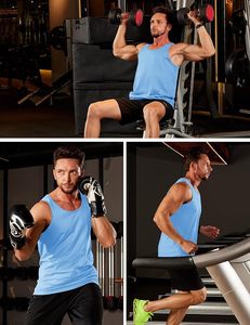 Men's Solid Color Quick Dry Polyester Sleeveless Tank Top O-Neck Casual Knitted Muscle <b>Vest</b> Light Blue - Product Image 6