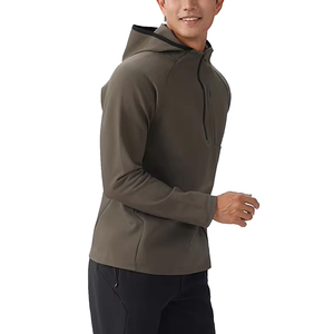 Quick Dry Sweat Wicking Workout Training Pullovers Custom Made Quarter Zip Hooded Top Muscle Fit Terry Made 1/4 Zip <b>Track</b> <b>Jacket</b> - Product Image 3
