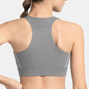Ishaq Women's <b>Blue</b> High Support Racerback Sports <b>Bra</b> Zip Front Design Seamless Spandex/Nylon Material for Yoga Running Fitness - Product Image 6