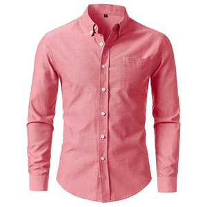 Chemise Oxford à manches longues pour homme, rose corail, légère, décontractée, respirante, coupe ajustée, avec poche poitrine, boutonnée - Product Image 1