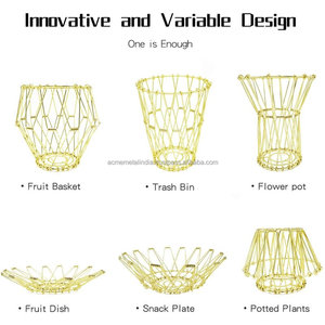 Panier à fruits décoratif en métal, bol à fruits tendance, rangement mobile, panier en fil doré transformable, décoration pour fruits et pain, porte-objets - Product Image 3