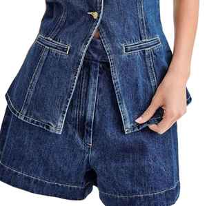 Solid International Denim Crop Top For Women Square <b>Neck</b> Slimming Design Breathable Eco Friendly Women Denim Tops - Product Image 3