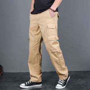 Pantalon cargo décontracté en toile pour homme avec plusieurs poches, taille mi-haute, style vintage, grande taille, coupe droite, pantalon de printemps en promotion - Product Image 2