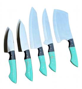 Juego de 5 utensilios de cocina para exteriores de acero al carbono forjado a mano con mango de piedra turquesa - Product Image 1