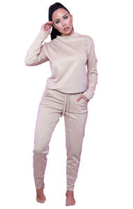 Ensemble de survêtement polaire gris rose pour femme, coupe ample, manches longues, avec pantalon de jogging décontracté, poches latérales et cordon de serrage - Product Image 5