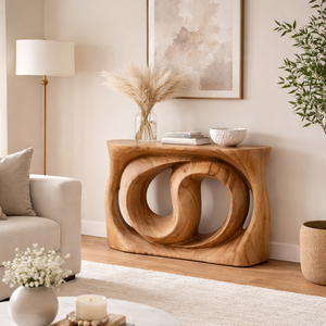Mesa Consola Única de Madera Natural de Suar con Forma Orgánica Retorcida, Artesanía en Madera de Alta Calidad, Moderna para Entrada, Hotel, Sala de Estar - Product Image 6