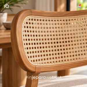 Modern Solid <b>Teak</b> Wood <b>Dining</b> <b>Chair</b> Natural Rattan Cane Back Upholstered Seat Scandinavian <b>Chair</b> for Restaurant Hotel Villa - Product Image 5