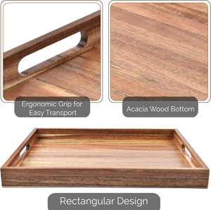 Bandeja de madera para servir con asas recortadas y lados elevados, estilo rústico, para comida, café, té, desayuno, para el hogar, hotel, cafetería - Product Image 4