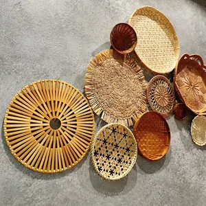 CHEAPEST Natural Boho Handwoven Rattan Wicker Bamboo Snow Wall Baskets Home Pendant Decor Basket Set of 13