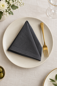 Dark Gray Classical Solid <b>Round</b> Hemstitch <b>Cloth</b> Napkin Reusable Linen Cotton Handmade Wedding Party Dining Home Decor - Product Image 1