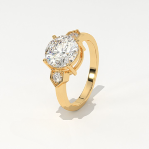 Bague de fiançailles Aarinya Architectural Chevron en diamant de laboratoire, or 14 carats, style vintage géométrique moderniste, sertie de trois pierres, certifiée IGI - Product Image 4