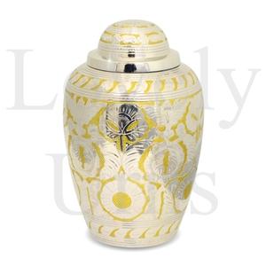 Urna funeraria clásica de latón con incrustaciones de nácar, urna de cremación, recuerdo conmemorativo, urna de latón hecha a mano con incrustaciones de nácar, elegante. - Product Image 3