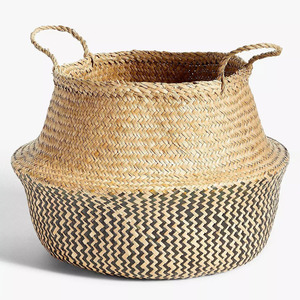 Woven Seagrass Natural Eco Friendly <b>Foldable</b> Straw Belly <b>Basket</b> Storage Planter <b>Baskets</b> Cheapest Price From Vietnam - Product Image 2