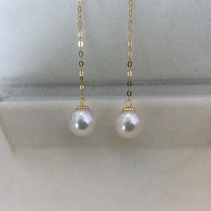 ต่างหูมุกน้ำจืดทรงกลมขนาด 6-9 มม. แสงเงางาม ดีไซน์พู่ห้อย แท้ คุณภาพสูง แฟชั่นผู้หญิง เรียบง่าย ทอง 18K ยอดนิยม สไตล์หรูหรา - Product Image 3