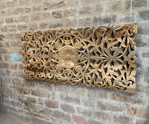 Grande décoration murale en bois massif naturel sculpté à la main, motif floral et paysager, pour l'arrière des canapés et lits, idéale pour le salon - Product Image 5