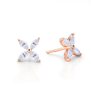 Boucles d'oreilles clous motif floral en or blanc massif 18 carats, minimalistes et célestes, avec diamants de laboratoire taille marquise, bijoux fins - Product Image 5