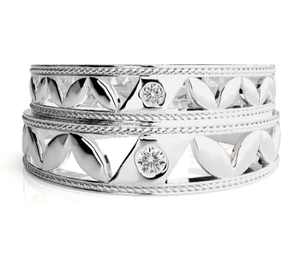 925 Sterling Silver Silver Plated Leaf Pattern <b>Couple</b> <b>Rings</b> - Product Image 2