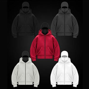 Mens Full Zip Hoodie With Built In Face Mask Heavyweight Hooded Sweatshirt Tactical Streetwear Jacket - Product Image 2
