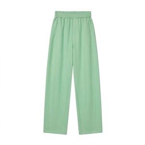 Pantalon décontracté pour femme à taille haute élastique, respirant, uni, coupe ample, jambe large et droite, idéal pour le printemps et le quotidien - Product Image 1