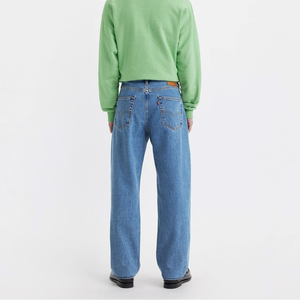 Jean en denim coupe droite bleu délavé pour homme, fermeture éclair, jambes larges, bouton de fermeture, respirant - Product Image 3