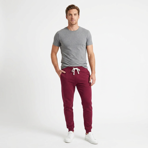 Pantalones Deportivos Transpirables Color Granate para Hombre, Cintura Elástica con Cordón, Joggers Casuales, 100% Algodón Tejido, Peso Medio, para Otoño, Cómodos - Product Image 4
