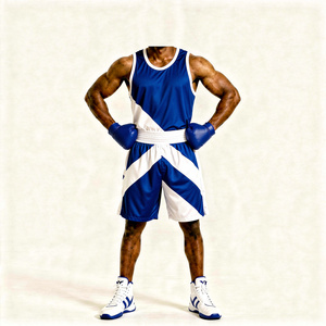 Blue And White Geometric Boxing Set Polyester Training Wear With Gloves All Seasons Durable Shorts And <b>Top</b> - Product Image 1
