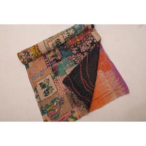 Pure Cotton Reversible Kantha Gudri Handmade Quilted Bed Cover Traditional Indian Home Decor <b>Throw</b> - Product Image 3