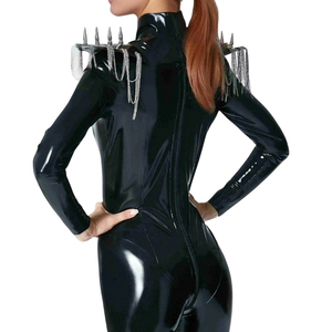 Combinaison moulante noire en PU à col roulé et manches longues pour femme, taille haute, fermeture éclair frontale, style clubwear - Product Image 4