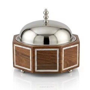Selección de moda: Plato redondo cónico de madera con acentos de rayas perladas, calentador de comida árabe para restaurante, olla caliente para mesa de comedor. - Product Image 6