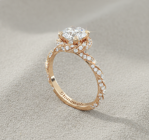 Anillo de Compromiso con Diamante Cultivado en Laboratorio, Chapado en Oro Rosa de 14K, Diseño Trenzado con Halo, Joyería Vintage Personalizada, Fabricante OEM ODM - Product Image 6