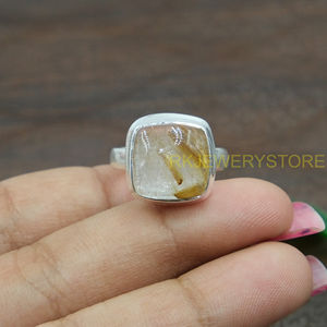 Anillo de Cuarzo Rutilado Dorado, Anillo de Plata de Ley 925, Anillo de Declaración, Anillo de Promesa para Ella, Anillo de Piedra Dorada, Regalo de Navidad para Esposa - Product Image 4