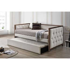 Mobili moderni per la casa Ultra elegante 1 pezzo struttura in legno massello Beige tessuto imbottito con Tufted Daybed per soggiorno - Product Image 1