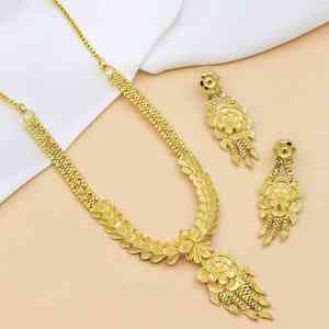 Wholesale 14K 18K 24K Micro Gold Filled Brass Necklace <b>Set</b>, Fashion Jewelry with Flower Pattern Box Chain <b>for</b> <b>Wedding</b> And Party. - Product Image 1