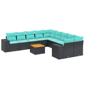 Juego de Sofás de Patio de 11 Piezas en Poliratán Negro con Cojines, Muebles Elegantes para Exteriores - Product Image 2
