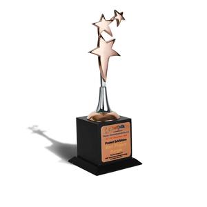 Trofeo de diseño curvo de doble estrella con acabado metálico y base sólida para reconocimiento de logros, premios corporativos. - Product Image 4