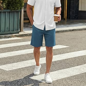 Shorts décontractés pour homme en coton, cordon de serrage, 9 pouces, style chino, taille élastique extensible, été, plage, golf - Product Image 3