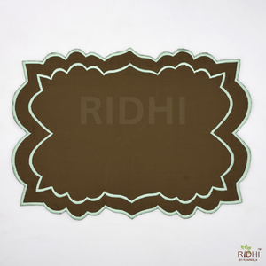 Ridhi Handmade Brown Cotton Reversible Rectangle <b>Table</b> <b>Mat</b> with White Embroidery Eco-Friendly Placemat Washable New Home Decor - Product Image 1