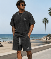 Conjunto de Verano Transpirable de Dos Piezas con Logotipo Personalizado, Pantalones Cortos y Camiseta con Lavado Ácido y Lavado a la Piedra, 100% Algodón, Tallas Grandes