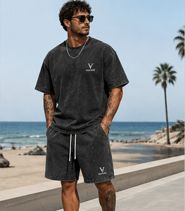 Conjunto de Verano Transpirable de Dos Piezas con Logotipo Personalizado, Pantalones Cortos y Camiseta con Lavado Ácido y Lavado a la Piedra, 100% Algodón, Tallas Grandes - Product Image 6