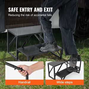 Scala per Camper a 2 Gradini in Acciaio al Carbonio Rinforzato, Capacità di Carico 440 LBS, Corrimano Antiscivolo, Accessori Esterni per Camper - Product Image 4