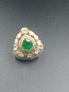 Amaira Jewels SM-745 Floral Shape 18K <b>Gold</b> Plated Emerald <b>Cocktail</b> <b>Ring</b> Women's Wedding Engagement Glam Style Pave Setting Stone - Product Image 1