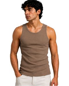 Débardeur côtelé homme taupe coupe ajustée sans manches en coton pour la gym, le sport, le streetwear et les loisirs d'été - Product Image 2