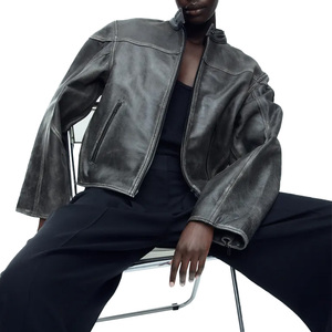 Nouveautés Mode Décontractée Confortable Style Unisexe Veste Ample en Cuir Souple avec un Look Vieilli - Product Image 3