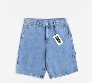 Men's <b>Light</b> Wash Denim Cargo Shorts High Waist Cotton Casual Summer Woven Fabric Pockets Topstitch Style - Product Image 2
