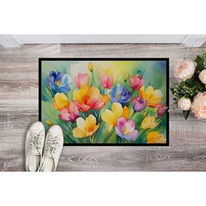 Watercolor Freesias Doormat Non-Slip Washable Low Pile 24H X 36W Indoor and <b>Outdoor</b> Entryway <b>Mat</b> for Front Door - Product Image 2