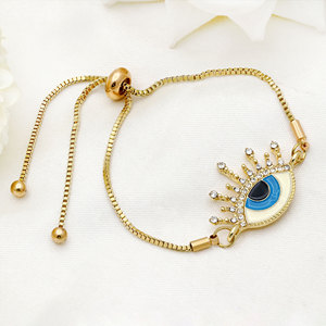 Wholesale 925 Sterling Silver Evil Eye <b>Bracelet</b> CZ <b>Gold</b> Plating Enamel Lucky Eye <b>Adjustable</b> Slider Chain Women Jewelry - Product Image 1