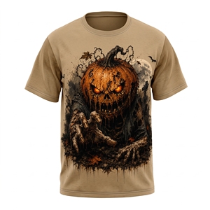 T-shirt en coton à manches courtes et col rond pour homme, imprimé tête de citrouille Halloween, style gothique, impression numérique 3D, style streetwear - Product Image 6